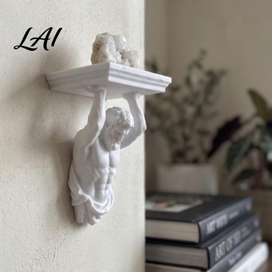 Retro Sculpture Storage Rack Wall Mounted Display Rack 3D Printed Hercules Shelf Artistic Shelving Stone Texture Organizer for Aromatherapy