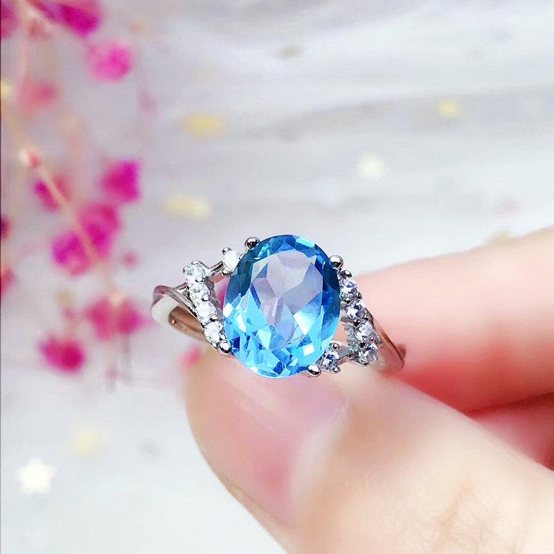 Trendy Simulated Sea Blue Topaz Oval Open Ring for Women – Fashionable & Elegant