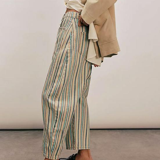 Джинсы-бочки для женщин, джинсы-бойфренды мешковатого кроя с цветочным принтом, повседневные джинсы из денима с широкими штанинами до щиколотки и средней посадкой