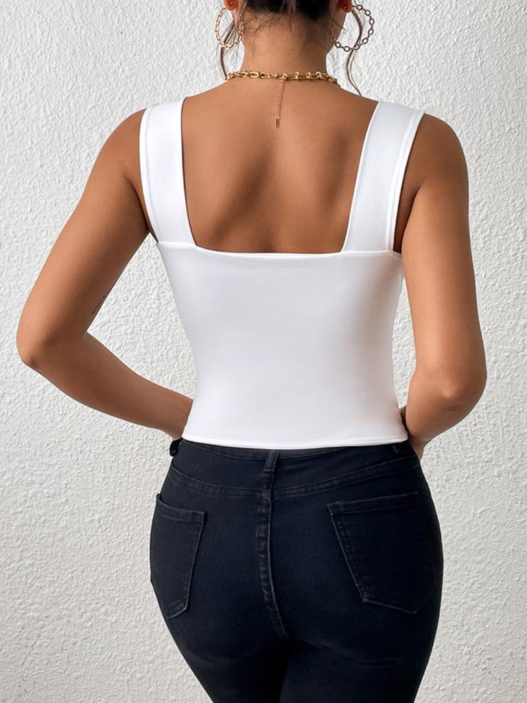 Square Neck Tank Top Wide Shoulder Straps Crop Tops Women Summer Camis Solid Color Camisole Fashion Tube Female Sleeveless Cropped Vest Y2K Clothes
