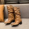 Модные женские ботинки на платформе в стиле вестерн, ковбойские, модные слипоны, съемные рыцарские длинные ботинки, осенне-зимние, на толстом каблуке, женская обувь
