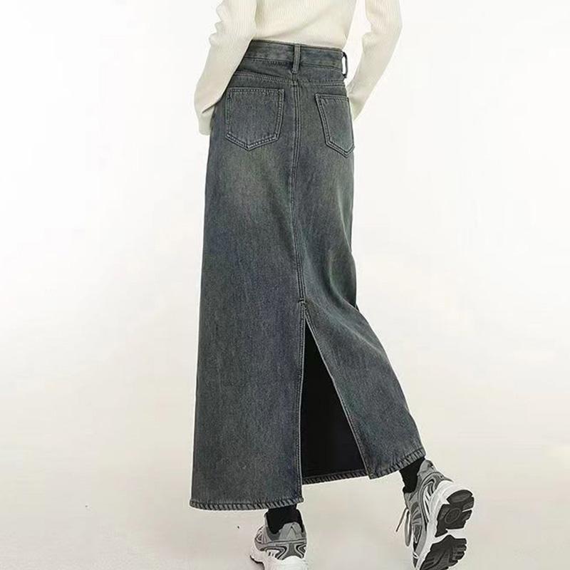 Винтажная флисовая утепленная джинсовая юбка, женская зимняя утягивающая юбка выше колена с высокой талией, юбка в один шаг, юбка трапециевидной формы