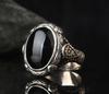 Vintage Silver Color Handmade Engraving Pattern Men's Ring Metal Inlaid Black Zircon Gothic Punk Ring 2021 Trendy Jewelry
