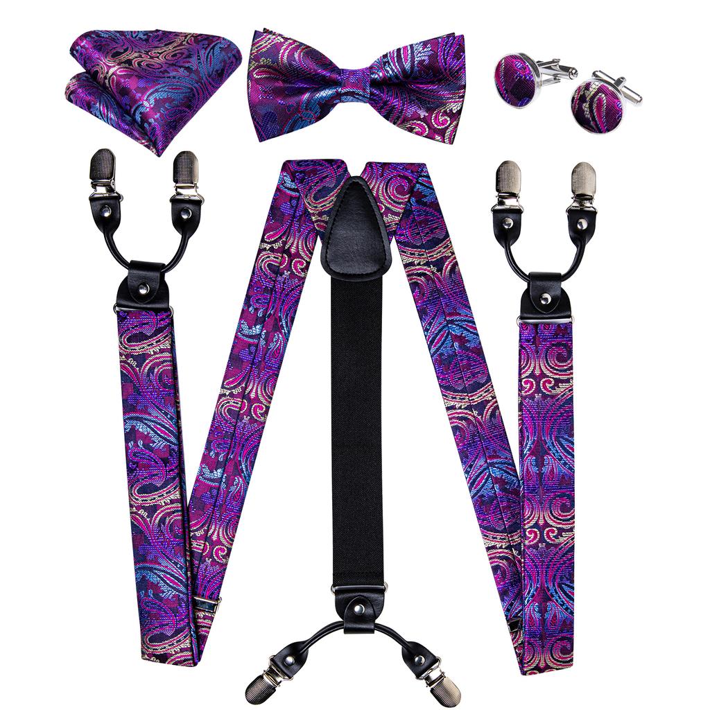 Dibangu Мужские подтяжки, регулируемые подтяжки, галстук-бабочка, карманные квадратные запонки, набор для мужчин, ширина 3,5 см, эластичные