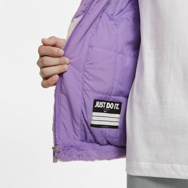 Nike Однотонная теплая куртка с большим логотипом на молнии и воротником-стойкой, детские куртки фиолетового цвета DV6207-500