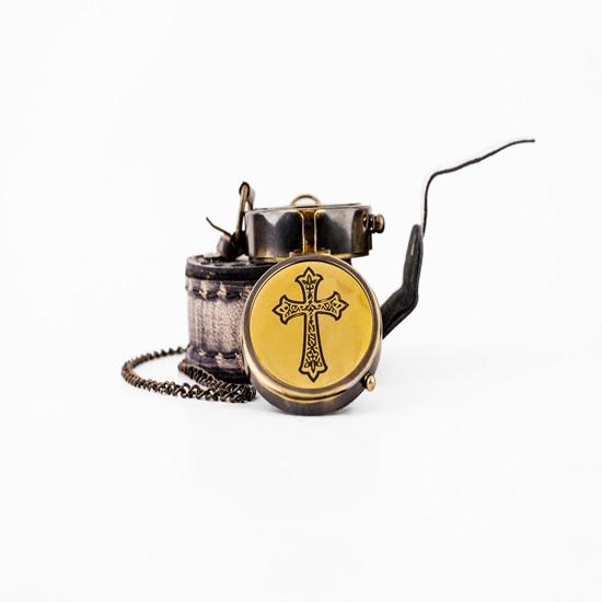 5.08 Cm Cross Sign Brass Working Compass with Leather Cover Gift for Him, Nautical Collectible, Adventure Tool, Father's Day Gift, Traveler