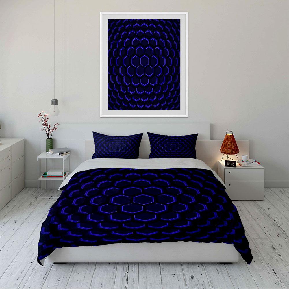 Hexagonal Blue Geometric Pattern Bedding Duvet Cover Set (1*Duvet Cover 2*Pillowcases, without duvet insert)