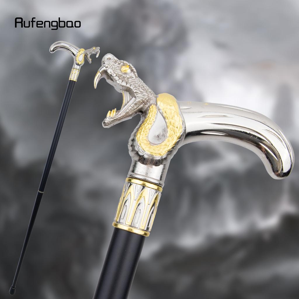 Golden White Snake Head Biting Walking Cane Fashion Decorative Walking Stick Gentleman Elegant Cosplay Cane Knob Crosier 92cm