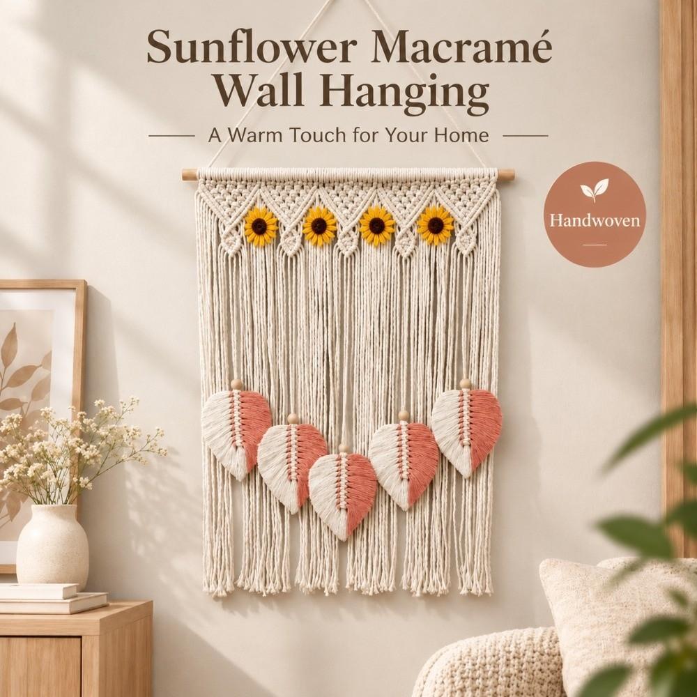 Woven Macrame Wall Hanging Multicolor Leaves Leaf Tapestry Wall Tapestry Bedroom