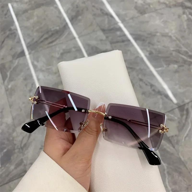 Unisex Small Rimless Sunglasses Man Woman Fashion Gradient Sun Glasses Eyewear Retro Luxury Brand Designer Traveling Shades