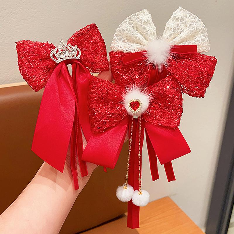 Милая красная лента-бантик для детей, заколка для волос Kawaii, годовая заколка для женщин и девочек, изысканные аксессуары для волос, подарки