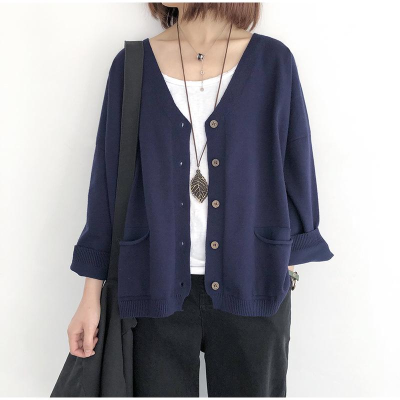 Женский однотонный свободный кардиган с V-образным вырезом и длинным рукавом, весна-осень 2025, женские свитера с карманами на пуговицах