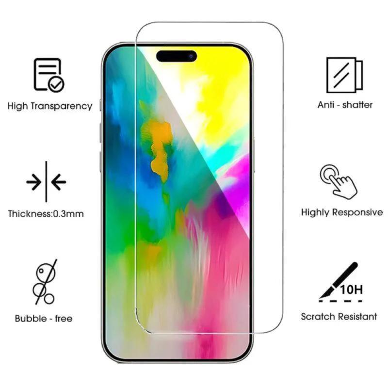 4 шт. Премиум закаленное стекло для iPhone 16 15 14 13 Pro Max 16 14 15 Plus Защитная пленка для экрана с защитой от царапин Прозрачная HD полноэкранная стеклянная пленка
