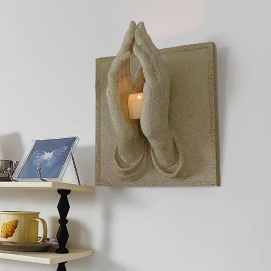 Prayer Hand Candlestick Resin Material Symbol of Faith Emotion Warmth