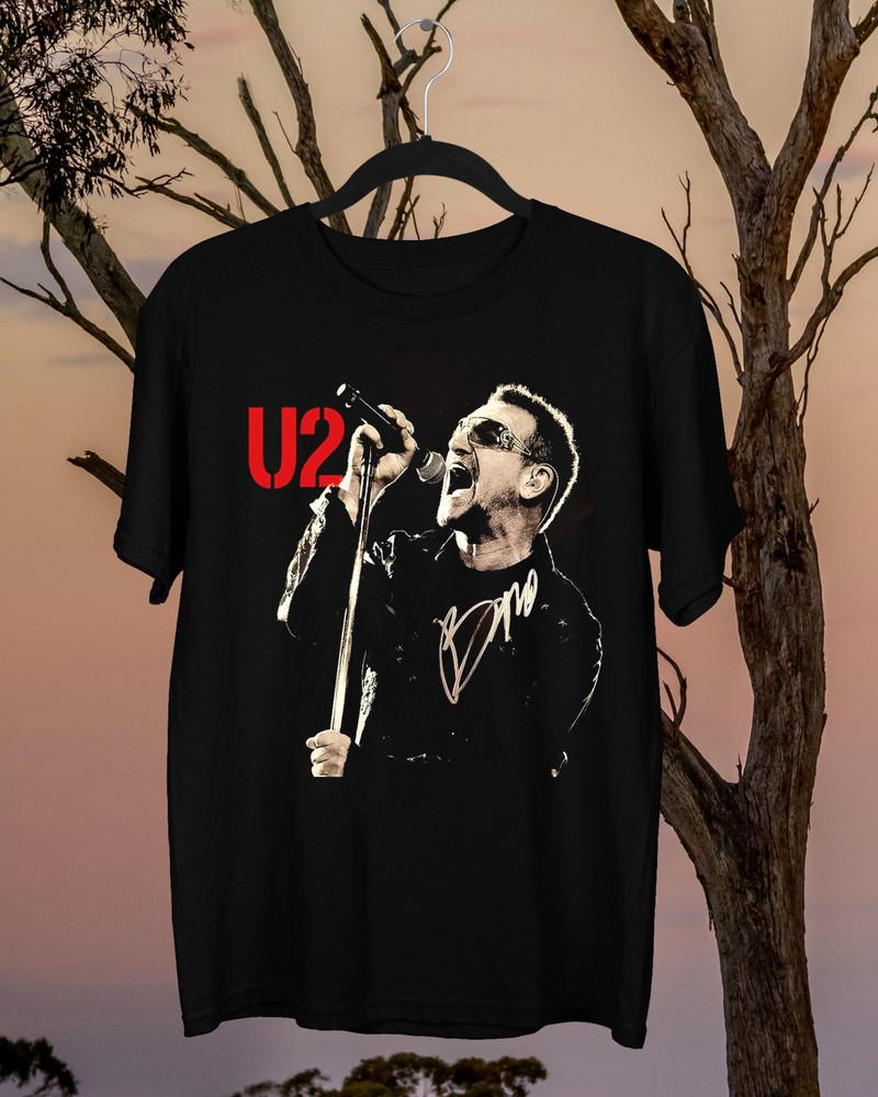 BoNo Signature U2 Band Черная футболка с коротким рукавом, все размеры, унисекс - Мужская летняя хлопковая футболка с принтом