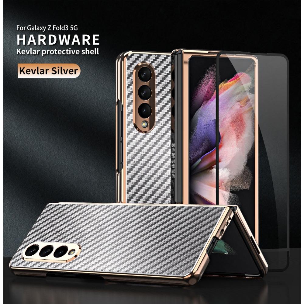 360-градусный шарнирный чехол с покрытием всего тела для Samsung Galaxy Z Fold 4 5, углеродное волокно, кожа, закаленное стекло, защитная крышка для камеры, противоударный чехол Fold 3 5