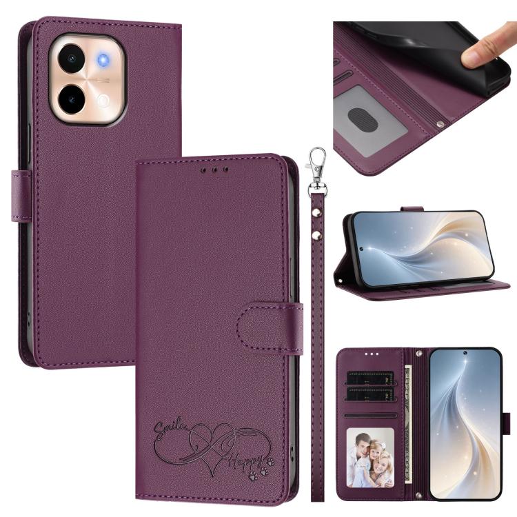 Happy Heart Pattern Magnetic Closure Vegan Leather Phone Case With Wrist Strap For vivo X200 FE