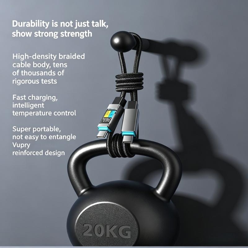 Кабель USB C - USB C 240 Вт Быстрая зарядка, 1,5 м Текстильный Type C Кабель для зарядки с передачей данных 480 Мбит/с для стола, прикроватной тумбочки, путешествий и офиса