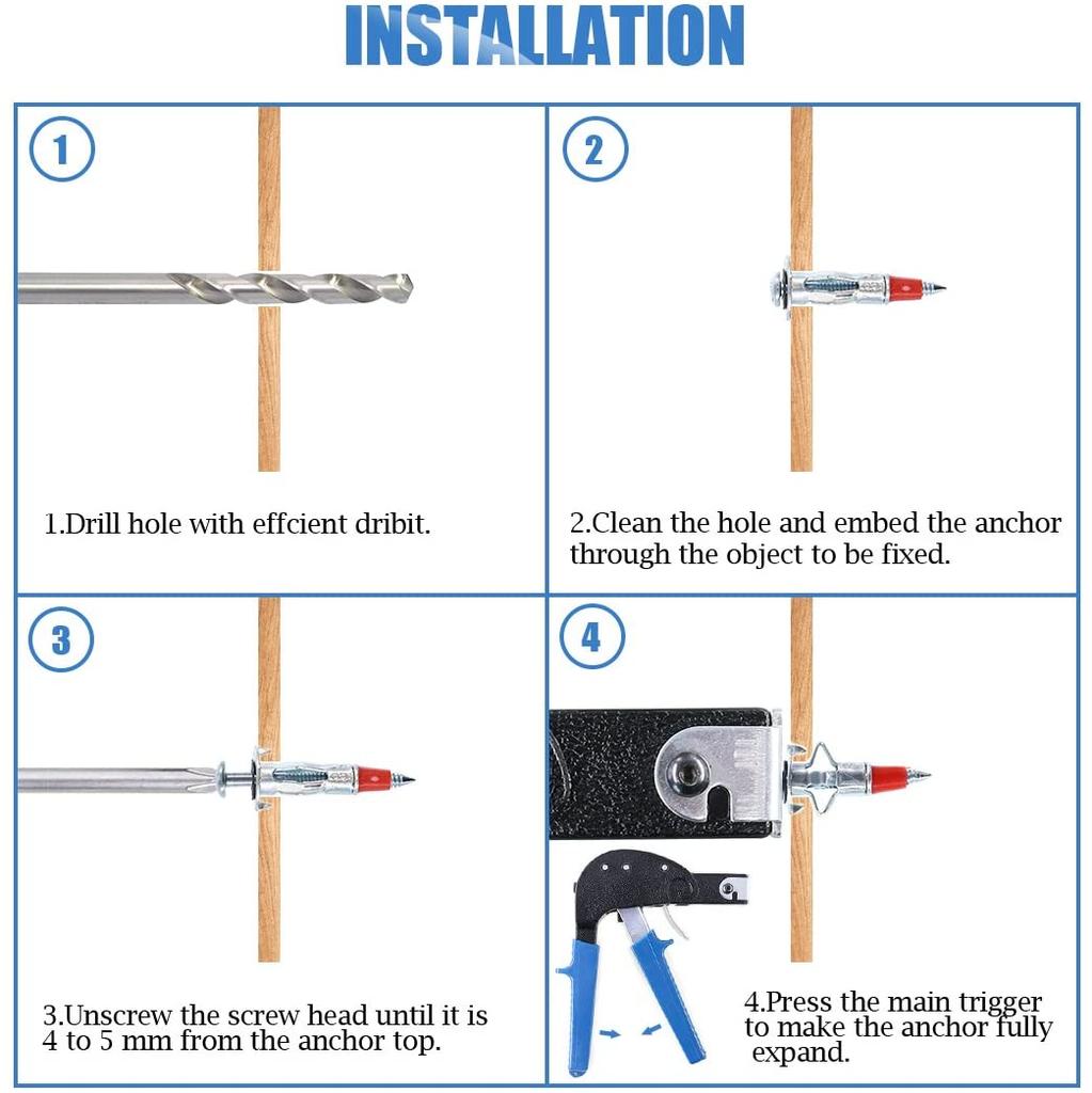 (46 мм) Сверхмощный болт Молли, набор анкерных винтов для полых стен, 60 шт.