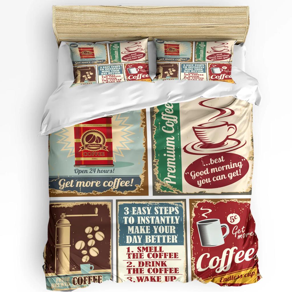 Кофе Кофе в зернах Кофейная чашка 3 предмета Комплект постельного белья для двуспальной кровати Домашний текстиль Пододеяльник Покрывало Наволочка
