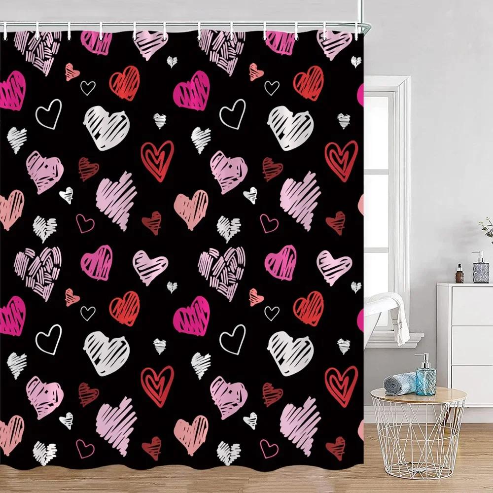 Cute Rainbow Heart Pattern Shower Curtain Children's Simple Modern Bathtub Decorative Polyester Bathroom Shower Curtain