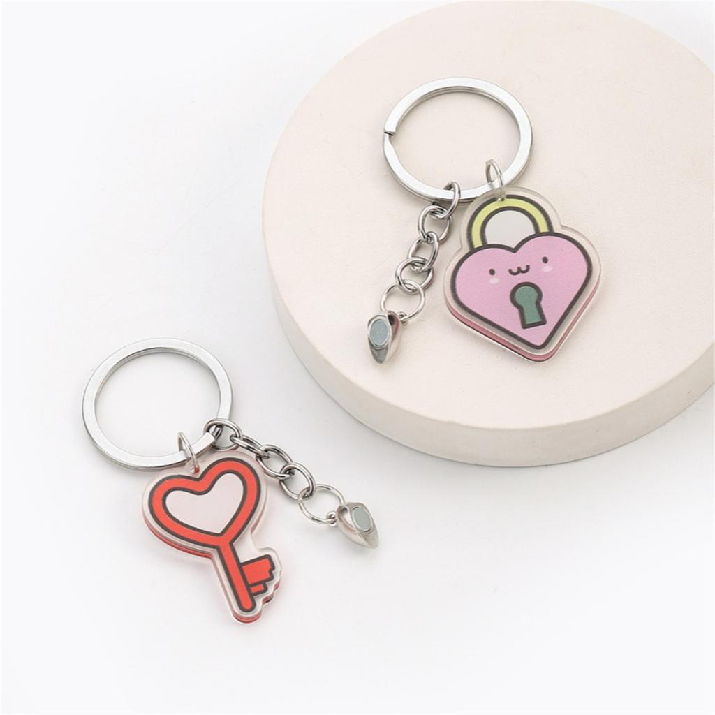 Creative Acrylic Couples Key Chain Heart-Shaped Lock Keyring Pendant Bag Charm Gift for Valentines Day Or Anniversary