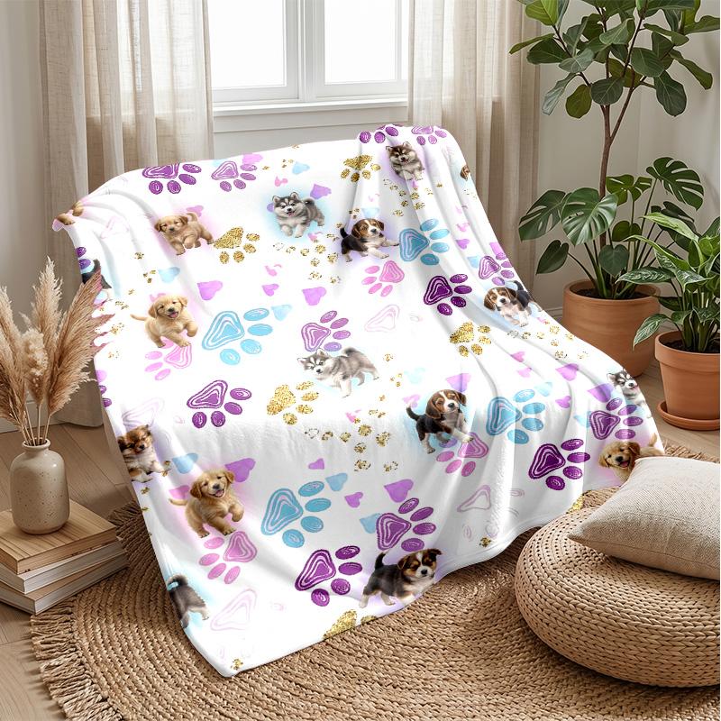 Paw Prints and Puppies Theme blanket Lightweight Warm Flannel Blanket Decorative Throw Blanket for Home Decoration