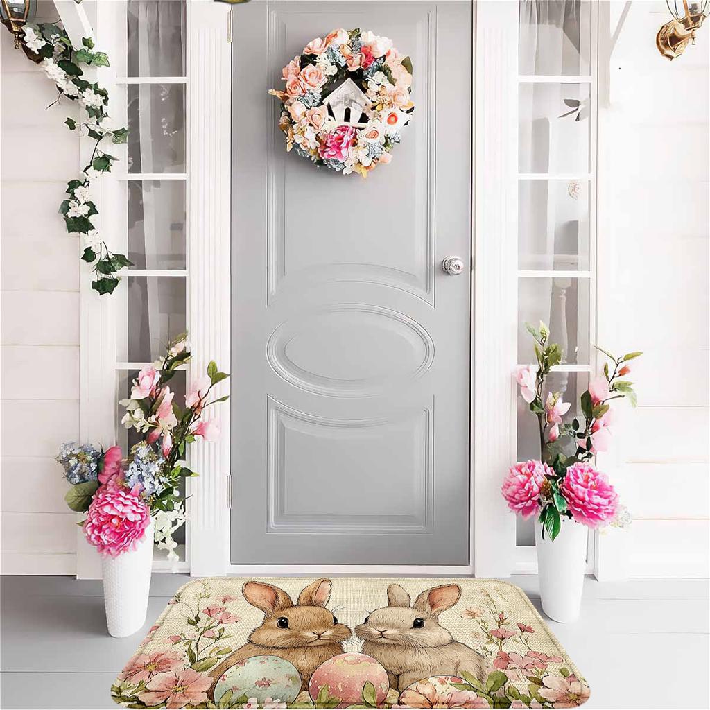 1Pcs Anti Fatigue Kitchen Rugs, Easter Bunny Print Waterproof Non-Slip Thick Cushioned Kitchen Mat Heavy Duty Comfort Standing Mat for Kitchen