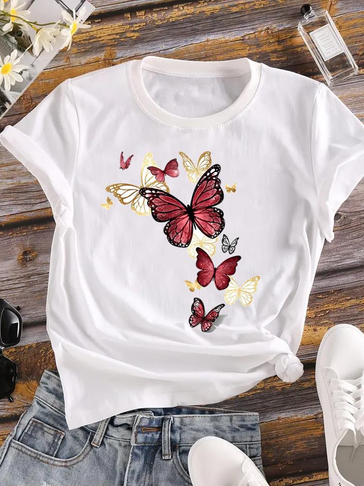 (Азиатский размер) Одежда Повседневная Цветочная Милая Растительная Тенденция Модная Футболка С Коротким Рукавом Женская Футболка С Принтом Женская Графическая Футболка