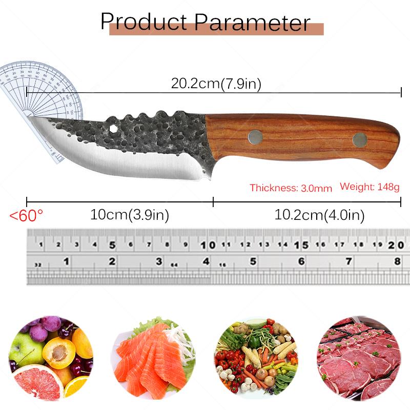 High Hardness Boning Knife Hand-forged Serrated Meat Cutting Fish Scale-scraping Machete Fruit and Vegetable Slicing Kitchen Knife with Cover