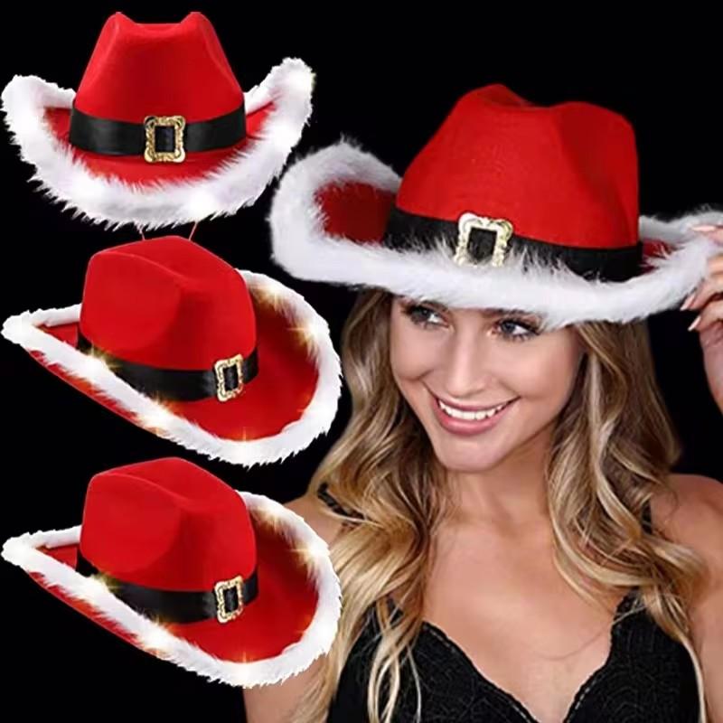 Red Christmas Cowboy Hat, Unisex Holiday Celebration Decoration Hat, Christmas Atmosphere Decoration Personalized Hat