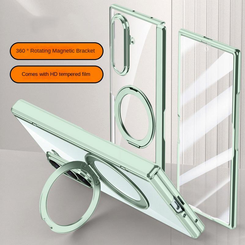 Металлический держатель-кольцо Магнитный чехол Magsafe для Samsung Galaxy Z Fold 7 Пружинный шарнир с защитной крышкой из закаленного стекла