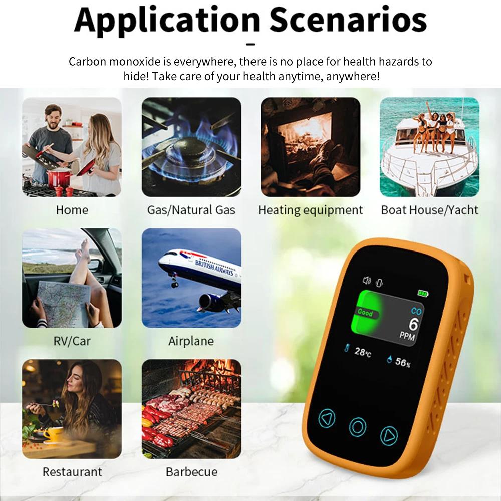 Мини-детектор угарного газа - портативный монитор качества воздуха CO с датчиком температуры и влажности, зарядка Type-C для помещений