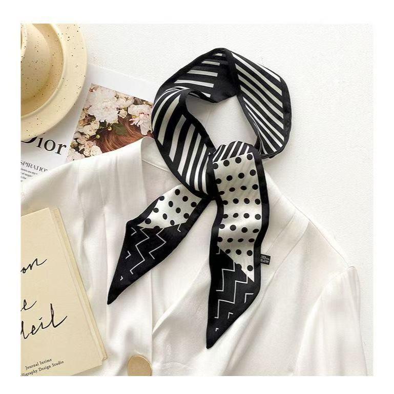 Женский полосатый шелковый шарф: Универсальный весенне-летний аксессуар для шеи и резинка для волос