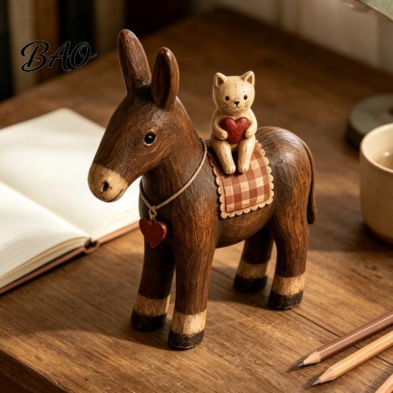 Unique Housewarming Gifts Rustic Donkey Resin Figurine, Farmhouse Style with Cat Tabletop Retro Interior Decorations Decoration, Vintage Country
