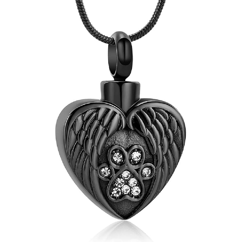 Ожерелье-урна с отпечатком лапы в виде сердца для праха, кремационные украшения для собаки, медальон-кулон в виде сердца с крылом ангела для собаки/кошки