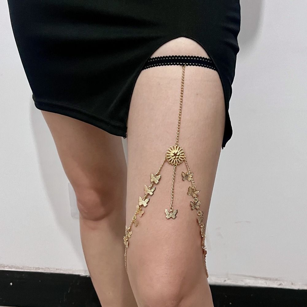 Геометрическая цепочка для тела на бедро с бабочкой, эластичная лента, цинк, сплав цинка, цепочка для ноги, цепочка для бедра, подарок на день рождения