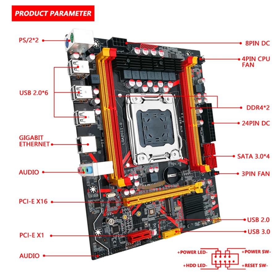 X79 Desktop Motherboard LGA 2011 Support Intel Xeon E5 V1&V2 Processor DDR3 ECC