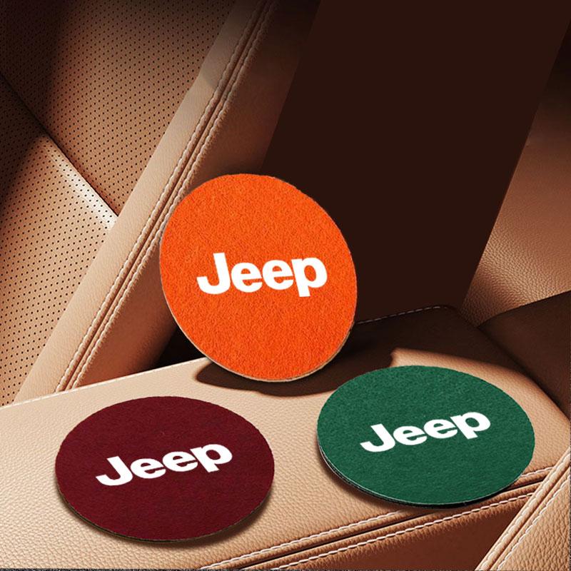 DCPECK1 Car Felt Coaster Thermal Insulation Pad Water Cup Pad For Jeep Grand Cherokee Wrangler JK Gladiator Compass Renegade Patriot