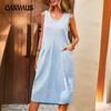 Summer Plus Size Women's Dress Sleeveless Solid Colour Loose U Neck Casual Dresses