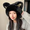 Утолщенная вязаная шапка с кошачьими ушками, морозостойкие меховые шапки, модные шапки из искусственного меха, женские аксессуары