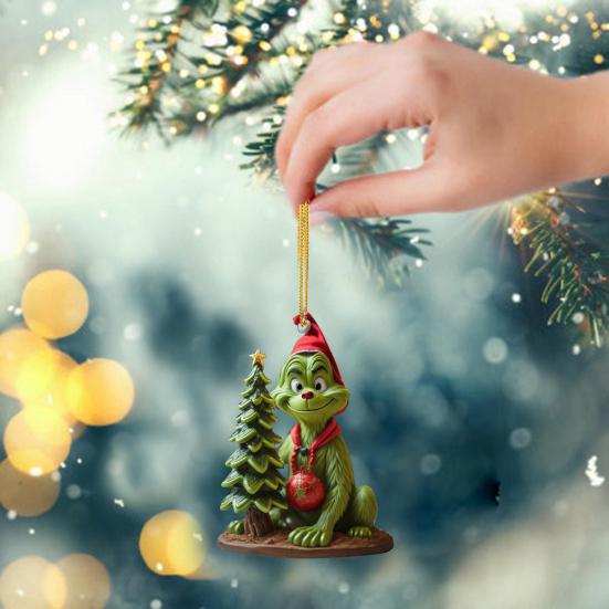 Christmas Green Hair Elf Decoration Acrylic Reusable Holiday Decor Xmas Tree Car Rearview Mirror Hanging Ornament Pendant Party Supplies Gift