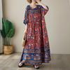 Short Sleeve Plus Size Cotton Satin Vintage Floral New In Dresses for Women Casual Loose Long Summer Dress