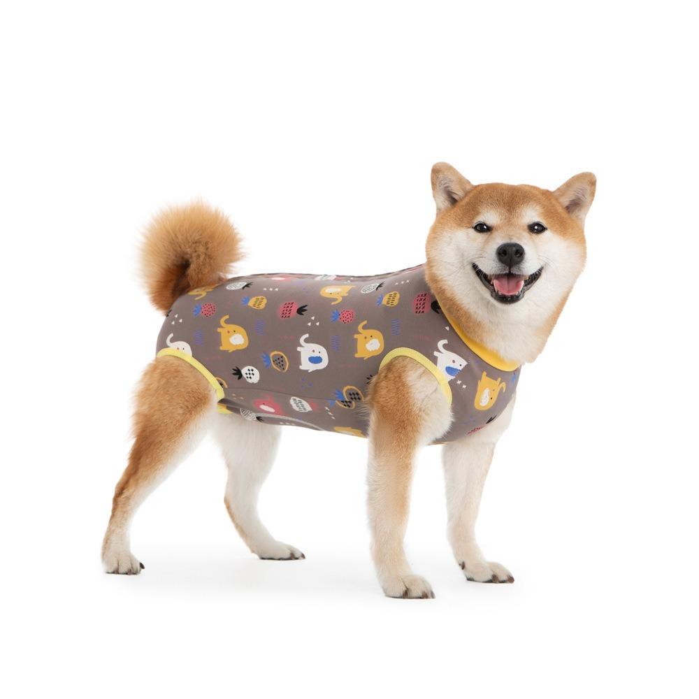 Cotton Dog Recovery Suit Cartoon Animal Print Dog Jumpsuit Sleeveless Design Breathable Dog Sterilization Suit