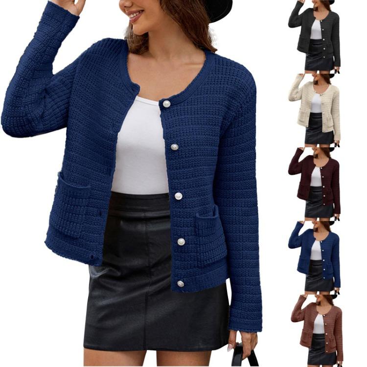 Women Fragrant Small Crewneck Knit Cardigan Sweater Coat