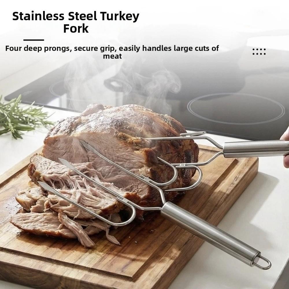 Four Needle Steak Fork Stainless Steel Turkey Lifting Forks BBQ Utensils BBQ Grill Fork BBQ Tool