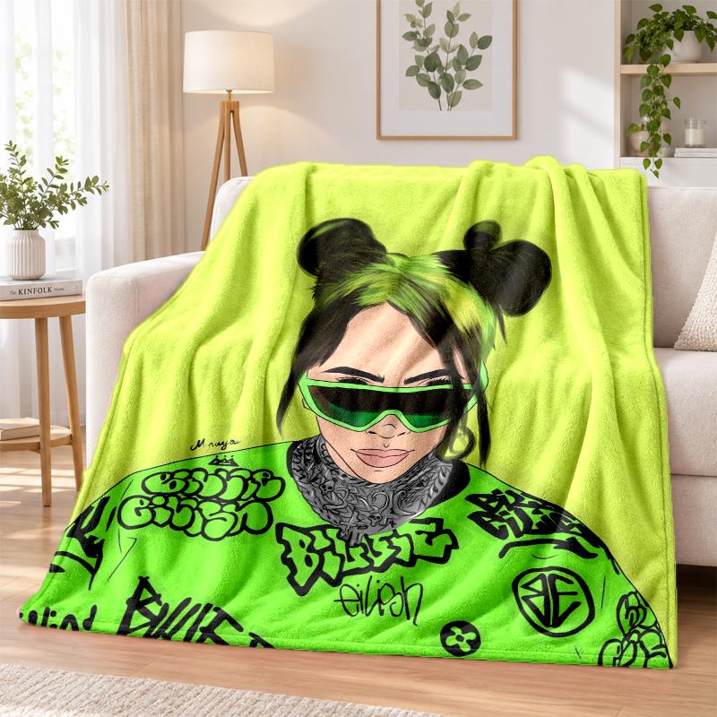 Billie Eilish Flannel Throw Blanket Soft Warm Cozy For Sofa Bed Indoor Home Bedroom Use