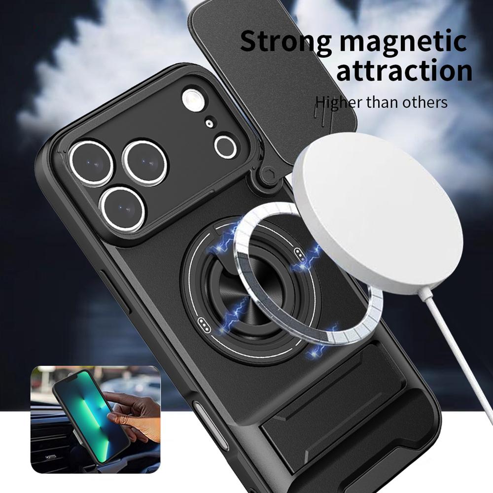 KEYSION Магнитный чехол для телефона для iPhone 17 Pro Max Сдвижная защита камеры Вертикальная подставка Противоударный чехол для iPhone 17 Air