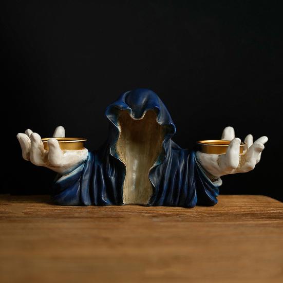 Halloween Grim Reaper Candle Holder Gothic Grim Reaper Statue Resin Candlestick Desktop Decoration for Halloween Home Decor