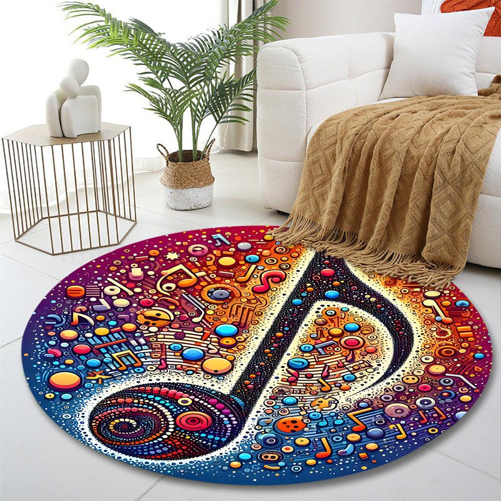 Colorful Musical Note Design Print round rug, living room, bedroom, playroom carpet, non slip floor mat, gift